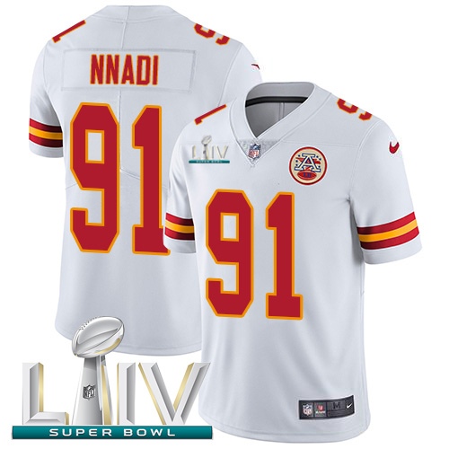 Kansas City Chiefs Nike 91 Derrick Nnadi White Super Bowl LIV 2020 Men Stitched NFL Vapor Untouchable Limited Jersey